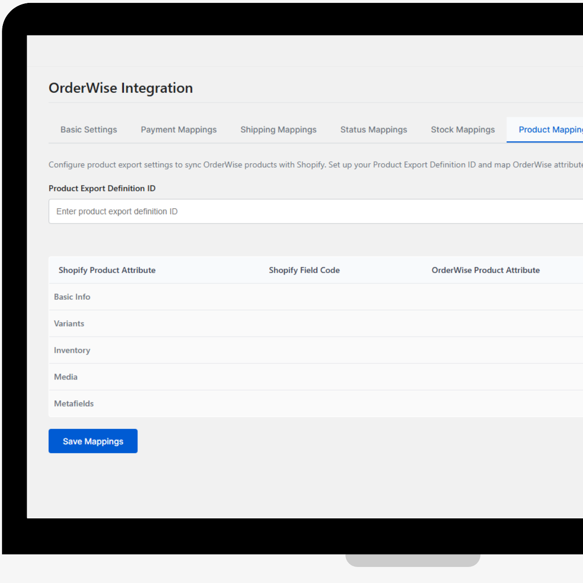 Shopwise product mapping between Orderwise and Shopify Plus