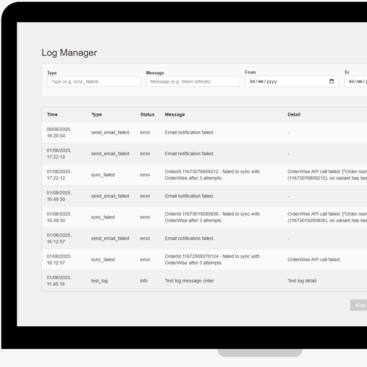 API issue reporting for Orderwise and Shopify